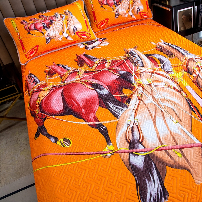 91家纺网 家纺一手货源 找家纺 爵仕家纺 2025新款凉感真丝床盖三件套 赛马场