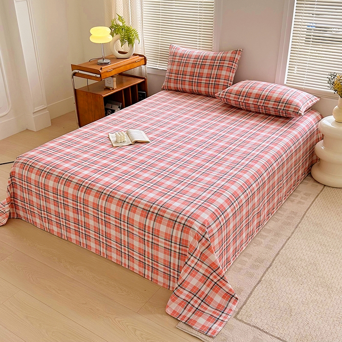 91家纺网 家纺一手货源 找家纺 家贝爱 2024新款3倍加厚水洗棉床笠床单 暖阳红