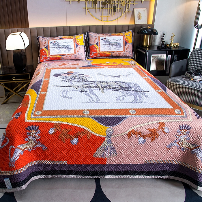 91家纺网 家纺一手货源 找家纺 爵仕家纺 2025新款凉感真丝床盖三件套 宫廷马