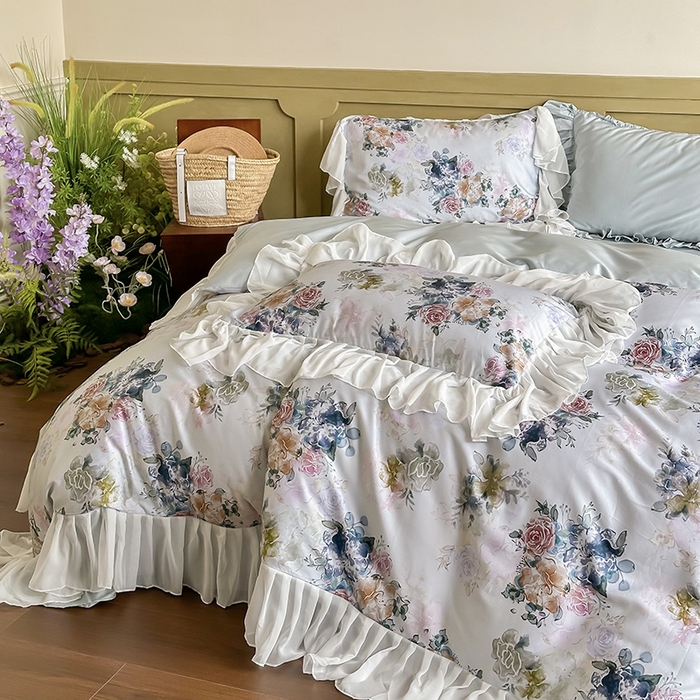 91家纺网 家纺一手货源 找家纺 窝米 2024春夏高定数码星云雪纺纱四件套系列 浮生若梦-春野绿