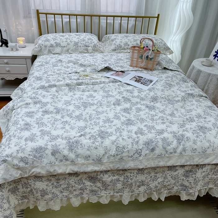 91家纺网 家纺一手货源 找家纺 暖居 2024新款包边春秋被床盖四件套 赫本白