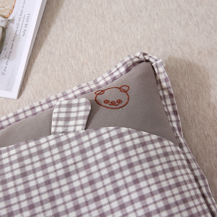 91家纺网 家纺一手货源 找家纺 梦叶草 2024新款全棉水洗棉儿童枕头纯荞麦枕芯小熊格子30×50cm荞麦枕 小熊耳朵方格荞麦枕-灰色30*50/只