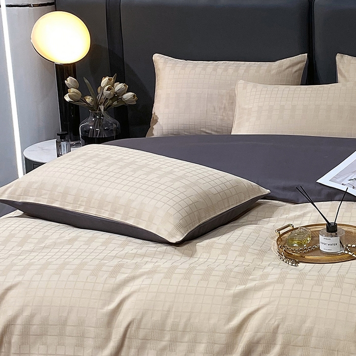 91家纺网 家纺一手货源 找家纺 金鑫汇 2024新款提花小方格全棉套件单品系列-单枕套 纵横阡陌