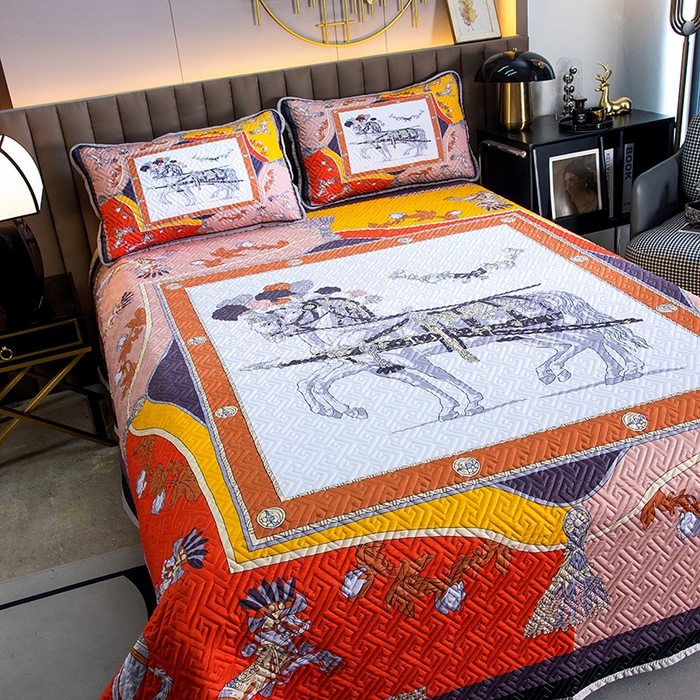 91家纺网 家纺一手货源 找家纺 爵仕家纺 2025新款凉感真丝床盖三件套 宫廷马