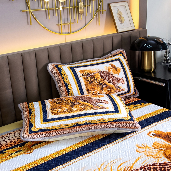 91家纺网 家纺一手货源 找家纺 爵仕家纺 2025新款凉感真丝床盖三件套 豹