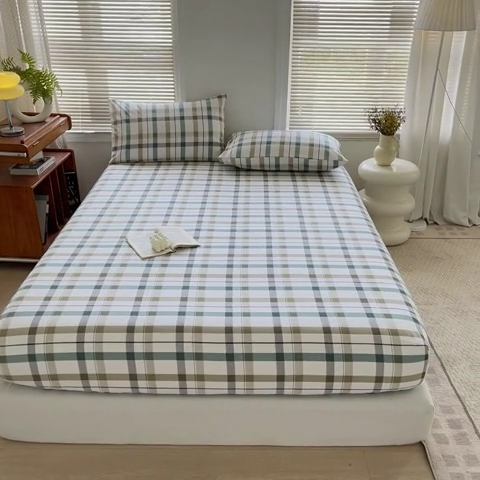 91家纺网 家纺一手货源 找家纺 家贝爱 2024新款3倍加厚水洗棉床笠床单 格调绿