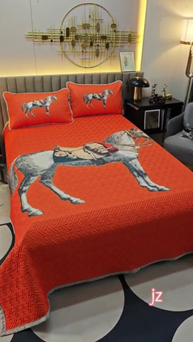 91家纺网 家纺一手货源 找家纺 爵仕家纺 2025新款凉感真丝床盖三件套 郎世宁马