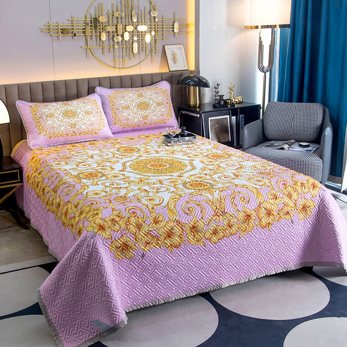 91家纺网 家纺一手货源 找家纺 爵仕家纺 2025新款凉感真丝床盖三件套 金典