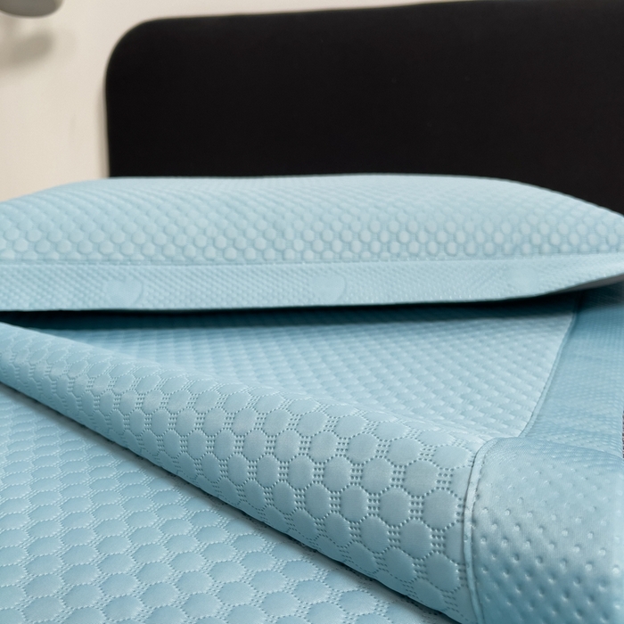 91家纺网 家纺一手货源 找家纺 凉百百 2024新款冰豆豆大豆款凉席冰丝席可折叠收纳直播优选 大豆款-蓝