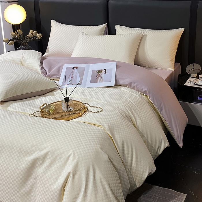 91家纺网 家纺一手货源 找家纺 （总）金鑫汇 2024新款提花小方格全棉套件单品系列-单被套