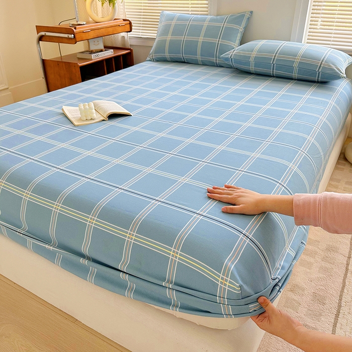 91家纺网 家纺一手货源 找家纺 家贝爱 2024新款3倍加厚水洗棉床笠床单 简尚蓝