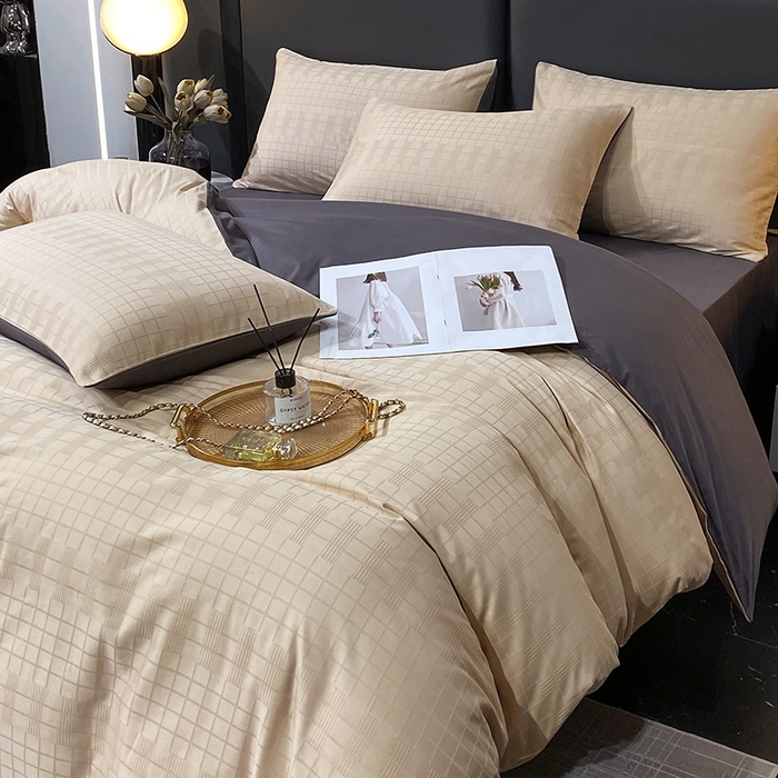 91家纺网 家纺一手货源 找家纺 金鑫汇 2024新款提花小方格全棉套件单品系列-单被套 纵横阡陌