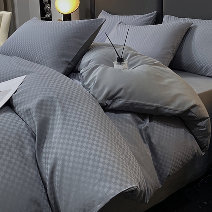 91家纺网 家纺一手货源 找家纺 金鑫汇 2024新款提花小方格全棉套件单品系列-四件套 深灰