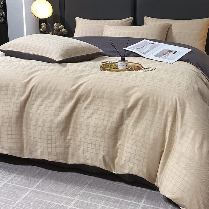 91家纺网 家纺一手货源 找家纺 金鑫汇 2024新款提花小方格全棉套件单品系列-四件套 纵横阡陌