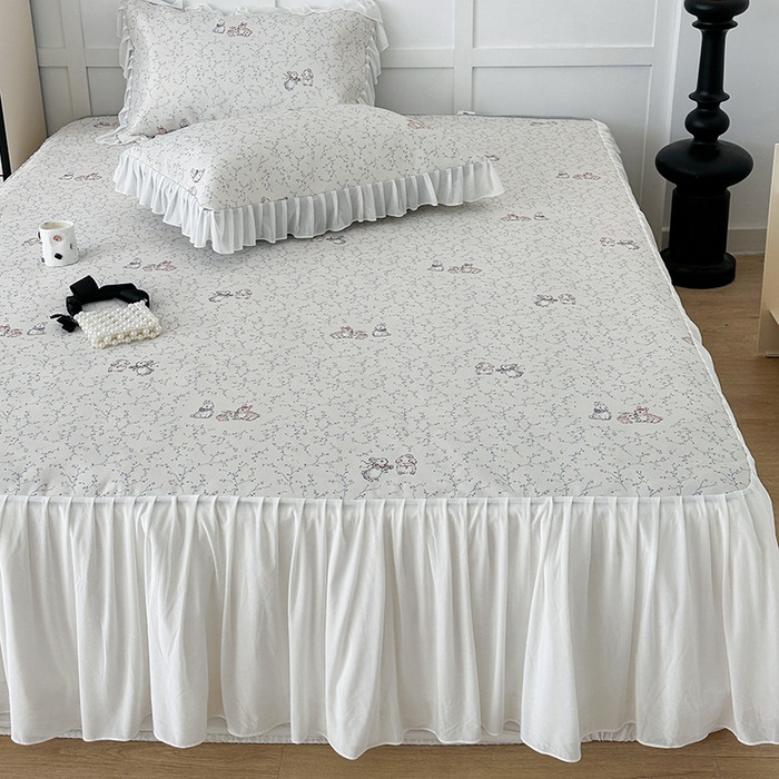 91家纺网 家纺一手货源 找家纺 昔可家纺 2024新款A类900D仙仙雪纺床裙冰丝席 花楹兔