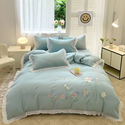 91家纺网 家纺一手货源 找家纺 （总）凯艾玲 2024新款简约轻奢磨毛细斜纹四件套-花之舞 绿色