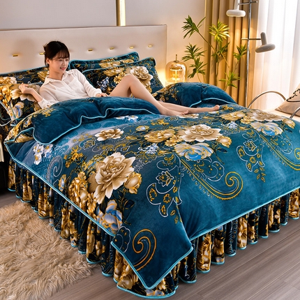 诺梵家纺 2025新款8.5斤牛奶绒四件套金貂绒法莱绒水晶绒珊瑚绒 绿叶仙踪