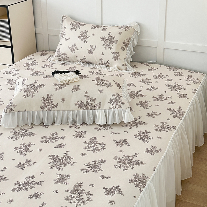 91家纺网 家纺一手货源 找家纺 昔可家纺 2024新款A类900D仙仙雪纺床裙冰丝席 素描玫瑰