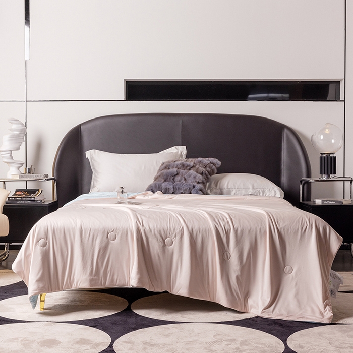 91家纺网 家纺一手货源 找家纺 小芽 2024新款凉感丝夏被 藕粉+浅蓝