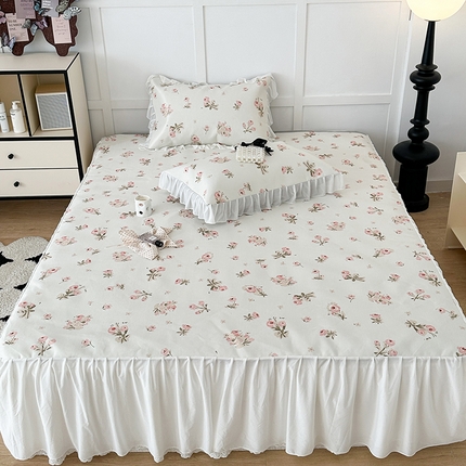 昔可家纺 2024新款A类900D仙仙雪纺床裙冰丝席 韩系碎花