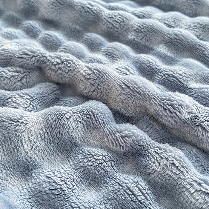 91家纺网 家纺一手货源 找家纺 芸锦豪 2024新款仿兔毛泡泡绒毛毯-包边款毛毯 湖蓝-包边款