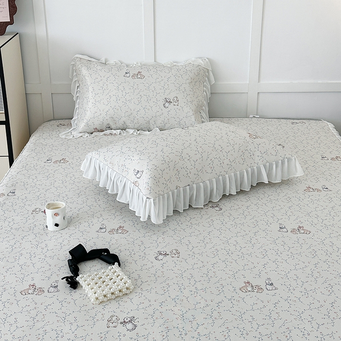 91家纺网 家纺一手货源 找家纺 昔可家纺 2024新款A类900D仙仙雪纺床裙冰丝席 花楹兔