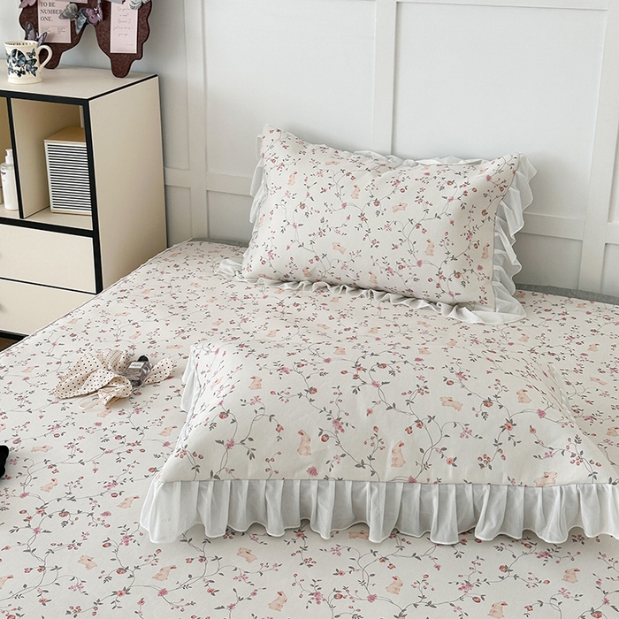 91家纺网 家纺一手货源 找家纺 昔可家纺 2024新款A类900D仙仙雪纺床裙冰丝席 花园萌兔