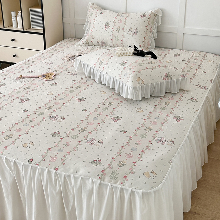 91家纺网 家纺一手货源 找家纺 昔可家纺 2024新款A类900D仙仙雪纺床裙冰丝席 花朵小兔