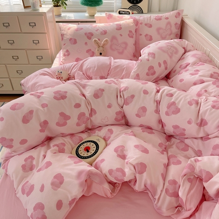 91家纺网 家纺一手货源 找家纺 顾里家纺 2024新款ins韩系华夫格四件套 粉豹纹