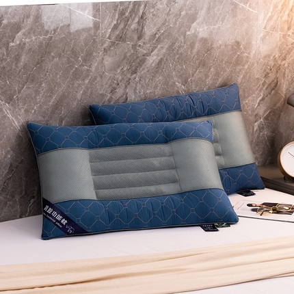 梦叶草 2024新款全棉网面乳胶决明子透气枕芯护颈枕头 全棉网面乳胶决明子-蓝色