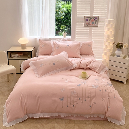 91家纺网 家纺一手货源 找家纺 （总）凯艾玲 2024新款简约轻奢磨毛细斜纹四件套-翩碟物语