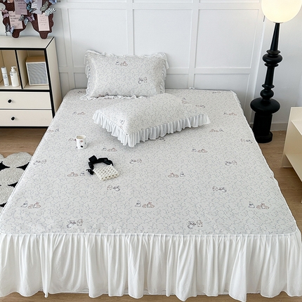 91家纺网 家纺一手货源 找家纺 昔可家纺 2024新款A类900D仙仙雪纺床裙冰丝席 花楹兔