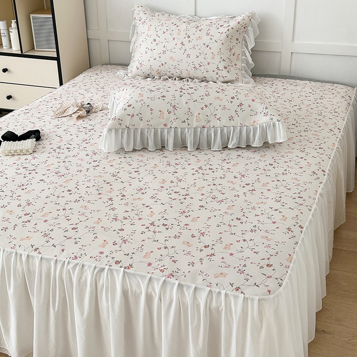 91家纺网 家纺一手货源 找家纺 昔可家纺 2024新款A类900D仙仙雪纺床裙冰丝席 花园萌兔