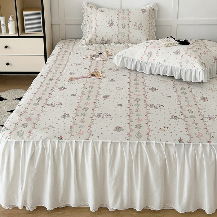 91家纺网 家纺一手货源 找家纺 昔可家纺 2024新款A类900D仙仙雪纺床裙冰丝席 花朵小兔