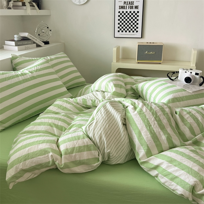 91家纺网 家纺一手货源 找家纺 多品 2024新款高克重水洗棉双层纱皱皱纱单品被套 松绿条