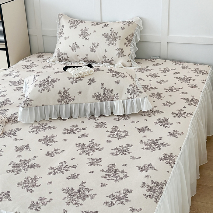 91家纺网 家纺一手货源 找家纺 昔可家纺 2024新款A类900D仙仙雪纺床裙冰丝席 素描玫瑰