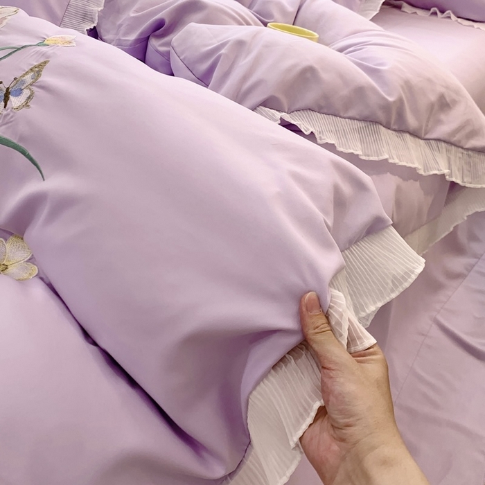 91家纺网 家纺一手货源 找家纺 （总）凯艾玲 2024新款简约轻奢磨毛细斜纹四件套-花之舞 紫色