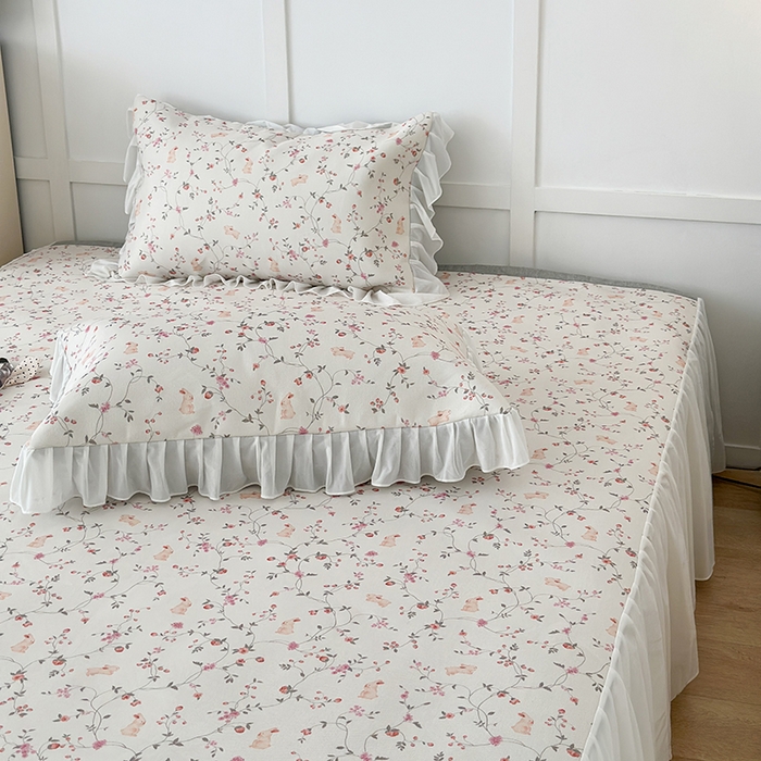 91家纺网 家纺一手货源 找家纺 昔可家纺 2024新款A类900D仙仙雪纺床裙冰丝席 花园萌兔