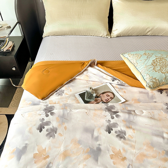 91家纺网 家纺一手货源 找家纺 小芽 2024新款凉感丝夏被 叶舞