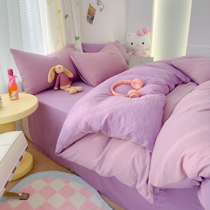 91家纺网 家纺一手货源 找家纺 （总）颜选 2024新款简约纯色水洗棉双拼四件套