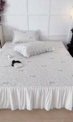 91家纺网 家纺一手货源 找家纺 昔可家纺 2024新款A类900D仙仙雪纺床裙冰丝席 花楹兔