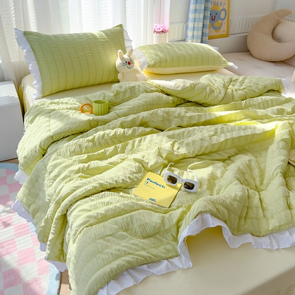 （总）颜选 2024新款泡泡纱花边夏被单品夏被四件套
