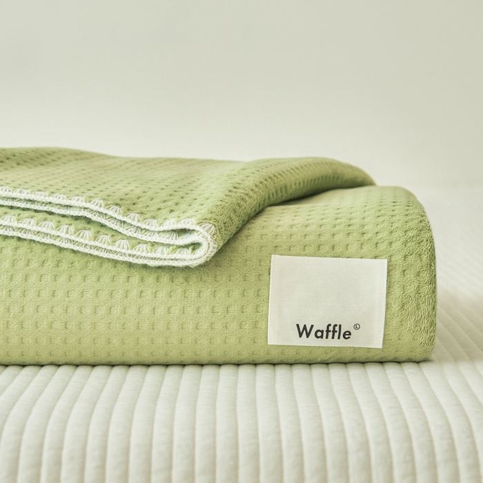 91家纺网 家纺一手货源 找家纺 艾佳 2025新款多功能午睡毯空调毯秋冬床单床盖华夫格双层复合四季毯 薄荷曼波绿