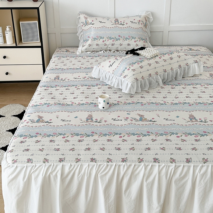 91家纺网 家纺一手货源 找家纺 昔可家纺 2024新款A类900D仙仙雪纺床裙冰丝席 郁金香布兰兔