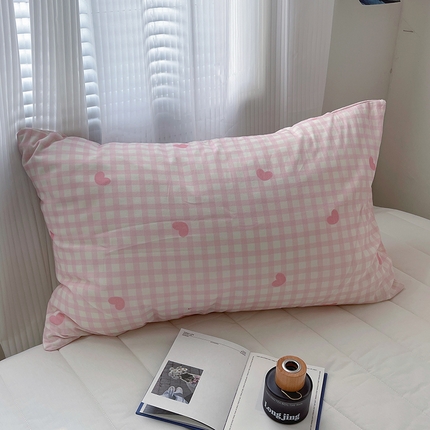 桃子家居 2024新款A类纯棉水洗棉毛巾绣奶油少女甜心系列学生单枕套 水洗棉爱心单枕套粉粉