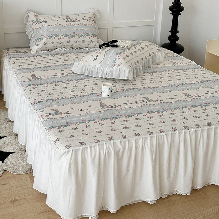 91家纺网 家纺一手货源 找家纺 昔可家纺 2024新款A类900D仙仙雪纺床裙冰丝席 郁金香布兰兔