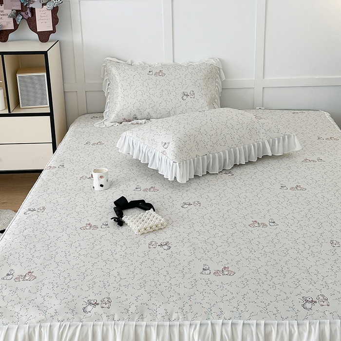 91家纺网 家纺一手货源 找家纺 昔可家纺 2024新款A类900D仙仙雪纺床裙冰丝席 花楹兔