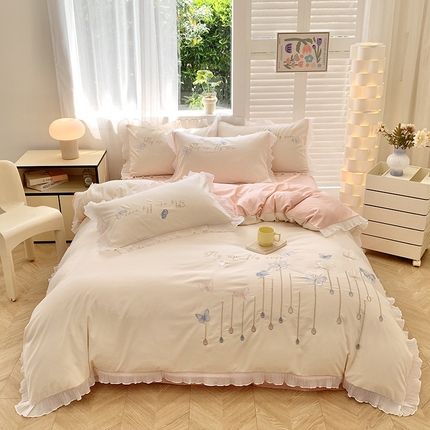 91家纺网 家纺一手货源 找家纺 （总）凯艾玲 2024新款简约轻奢磨毛细斜纹四件套-翩碟物语