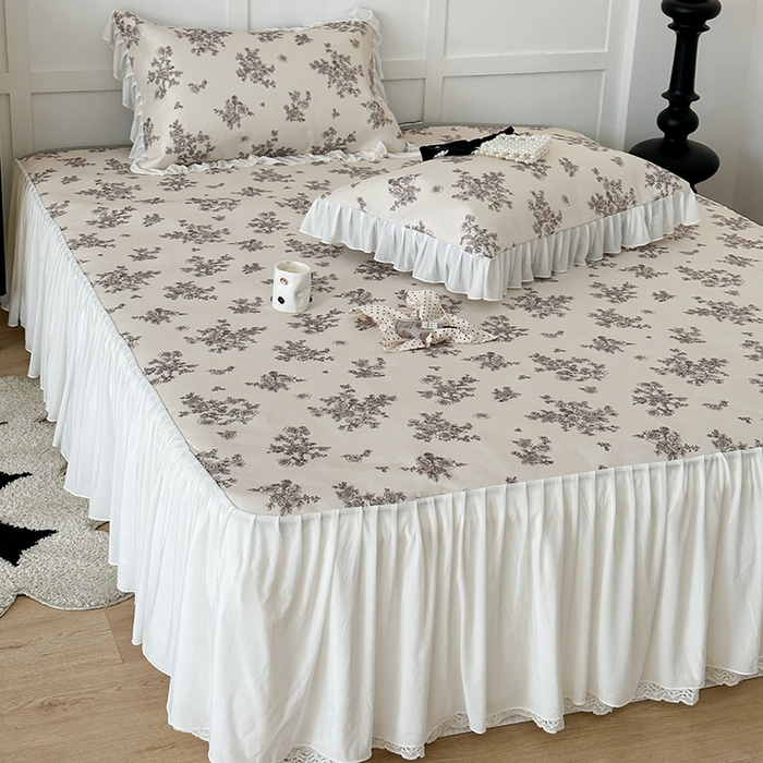 91家纺网 家纺一手货源 找家纺 昔可家纺 2024新款A类900D仙仙雪纺床裙冰丝席 素描玫瑰