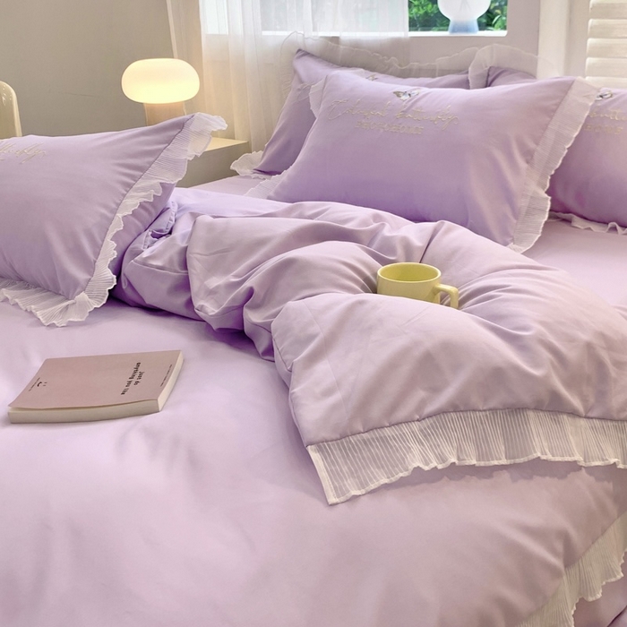 91家纺网 家纺一手货源 找家纺 （总）凯艾玲 2024新款简约轻奢磨毛细斜纹四件套-花之舞 紫色